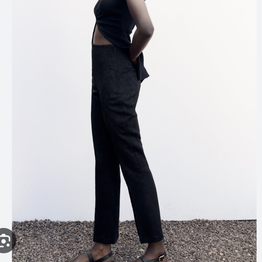 ZARA FLARED JACQUARD BLACK PANTS SIZE M - Picture 2 of 5